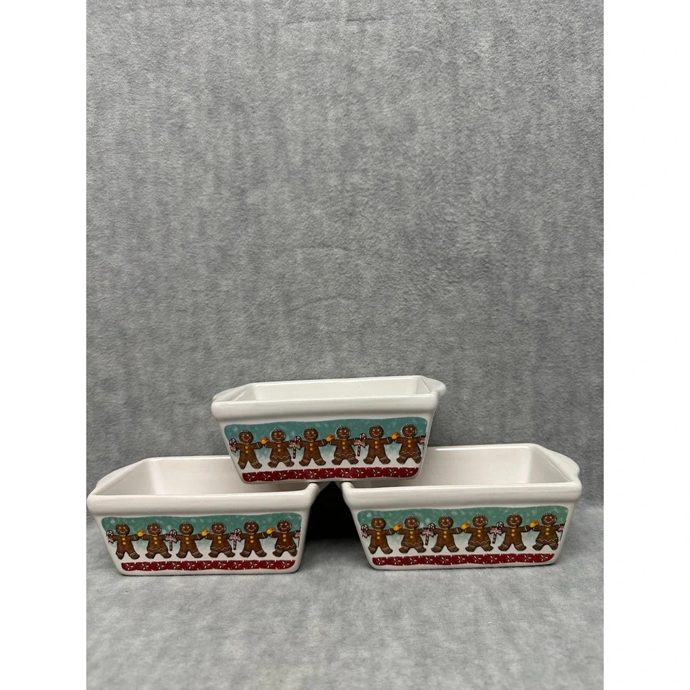 Set of 3 Gingerbread Man Baking Dishes‎ Mini Loaf Pans Christmas Kitchenware